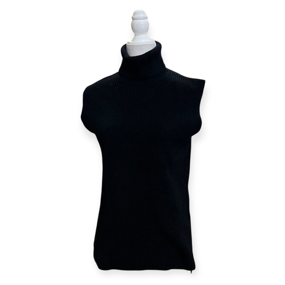 Everlane 100% Wool Sleeveless Turtleneck Sweater Vest XS Petite Black Minimal